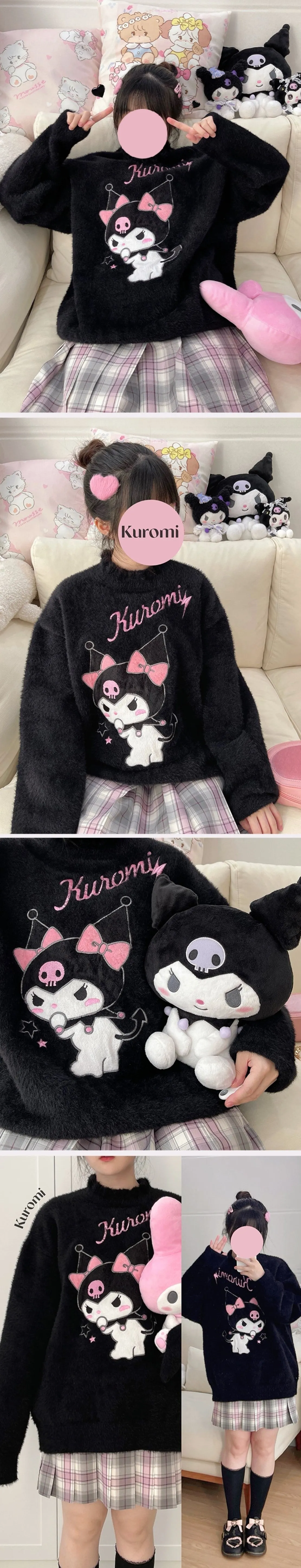 Kawaii Black Purple Devil Knit Soft Long Sleeve Sweater