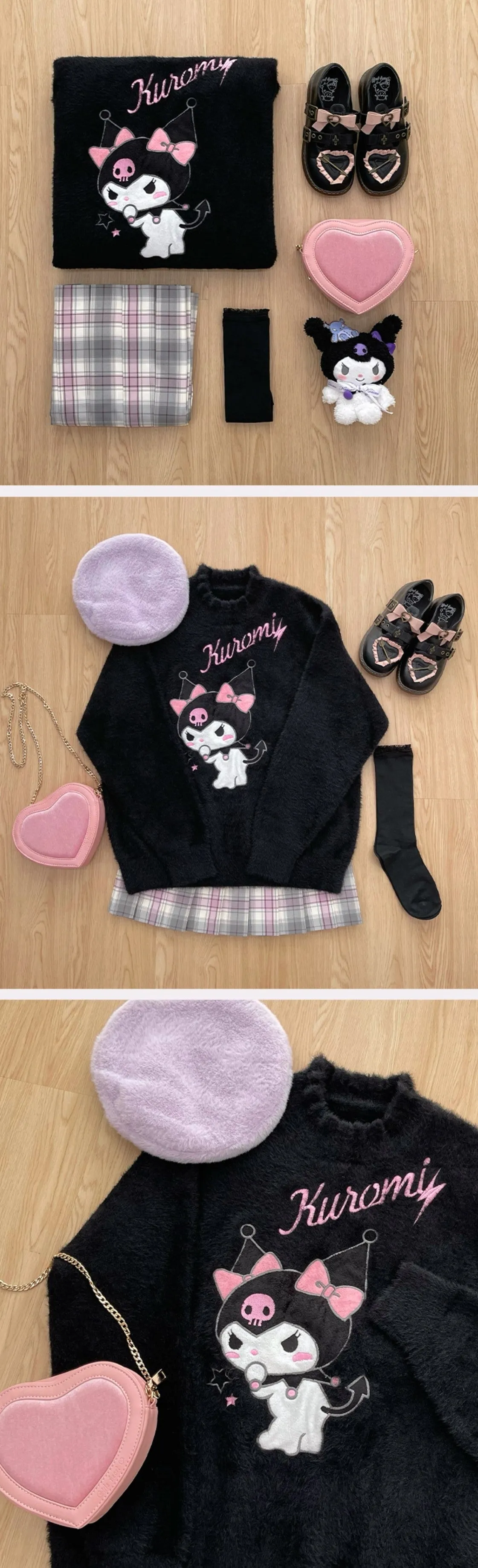 Kawaii Black Purple Devil Knit Soft Long Sleeve Sweater