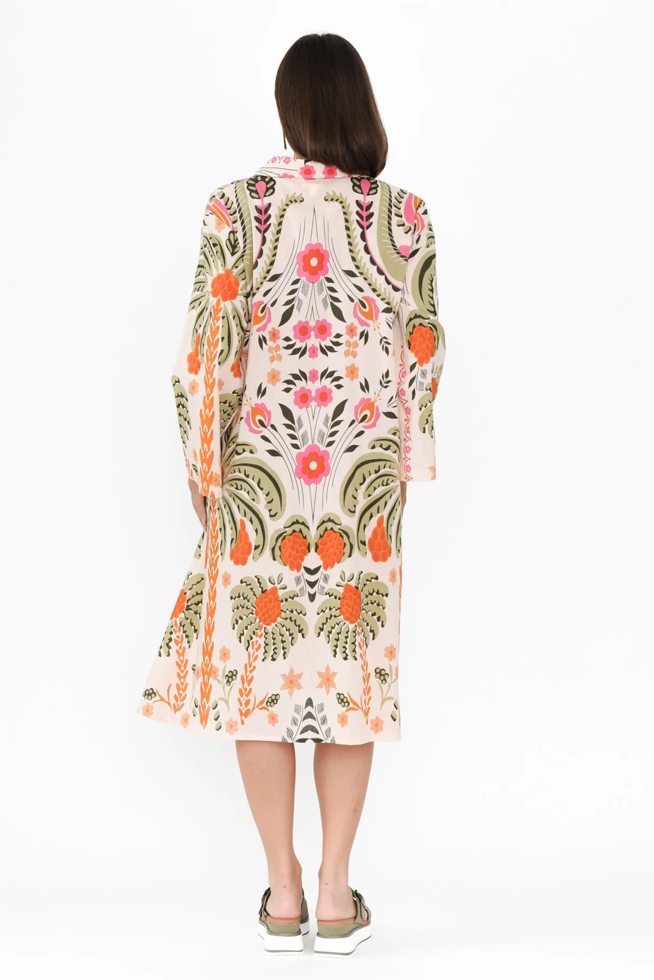 Kaylene Orange Palm Cotton Shirt Dress