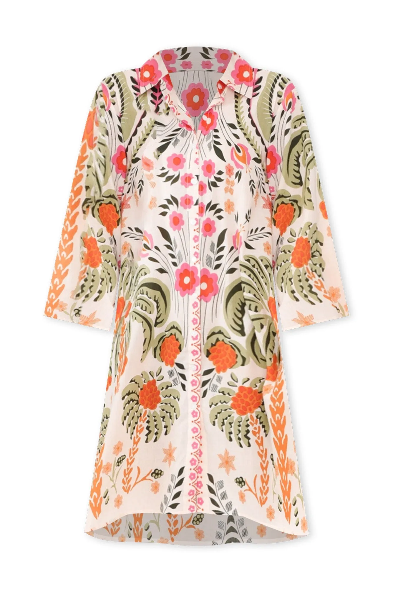 Kaylene Orange Palm Cotton Shirt Dress