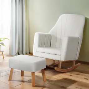 Linen Fabric Rocking Chair Set with Footstool - Artiss Jonah