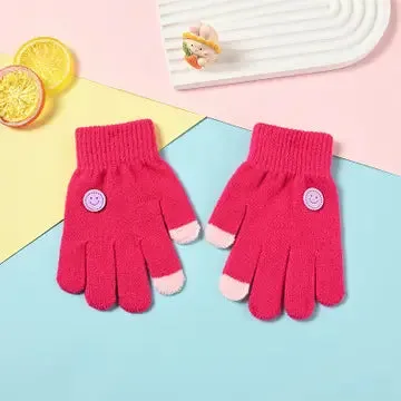 Little Trendy Hot Pink Smiley Gloves: Size 3-6Y