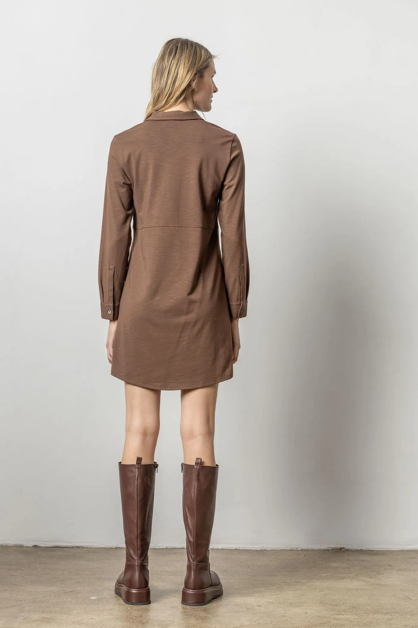 Long Sleeve Seamed Shirt Dress