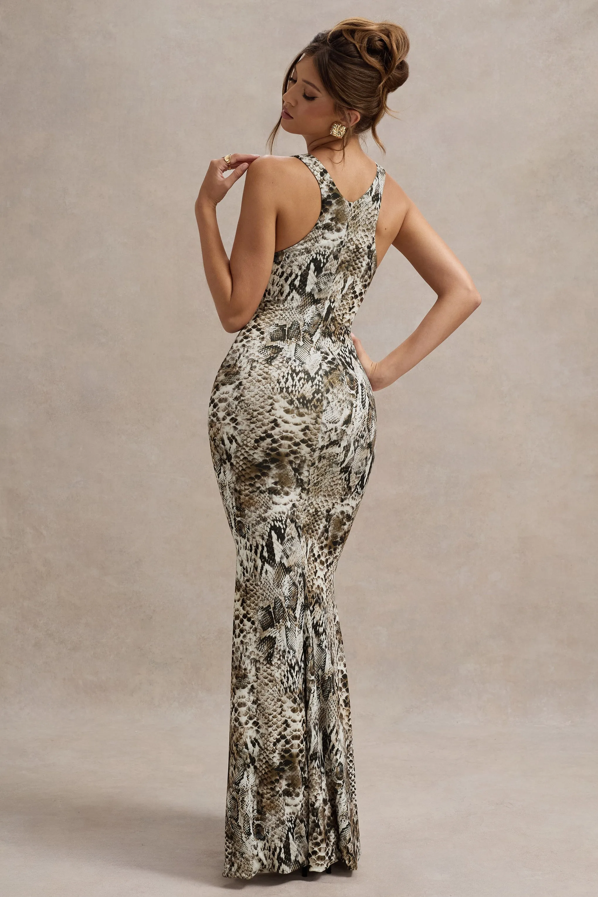 Mahina | Snake Print Square-Neck Maxi Dress