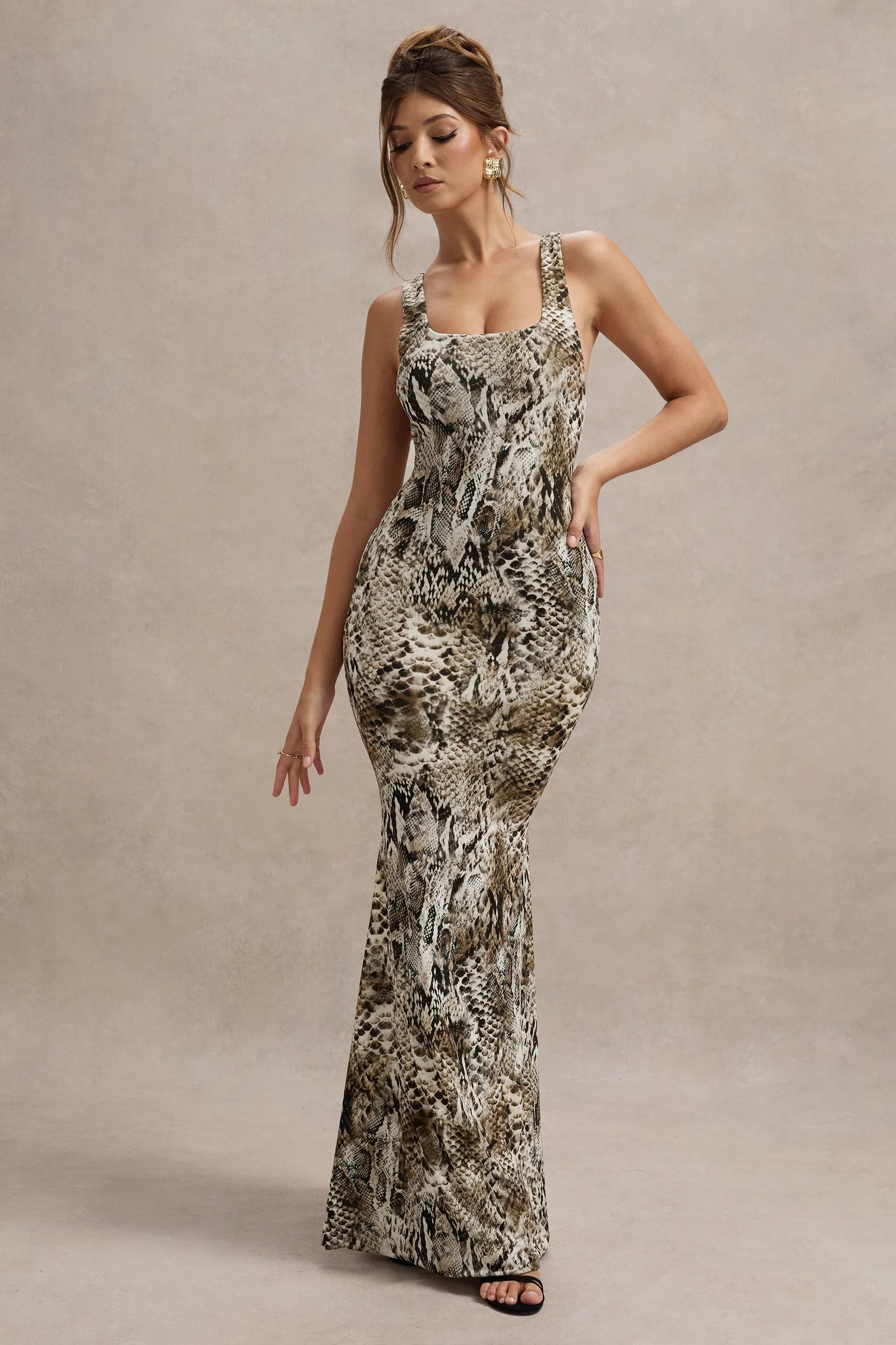 Mahina | Snake Print Square-Neck Maxi Dress