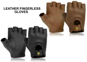 Men Driving Leather Mesh Fingerless Glove