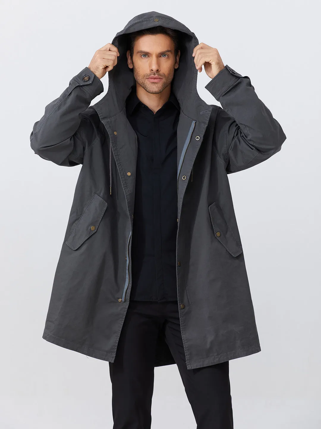 Men's Hooded Parka Jacket with Adjustable Drawstrings