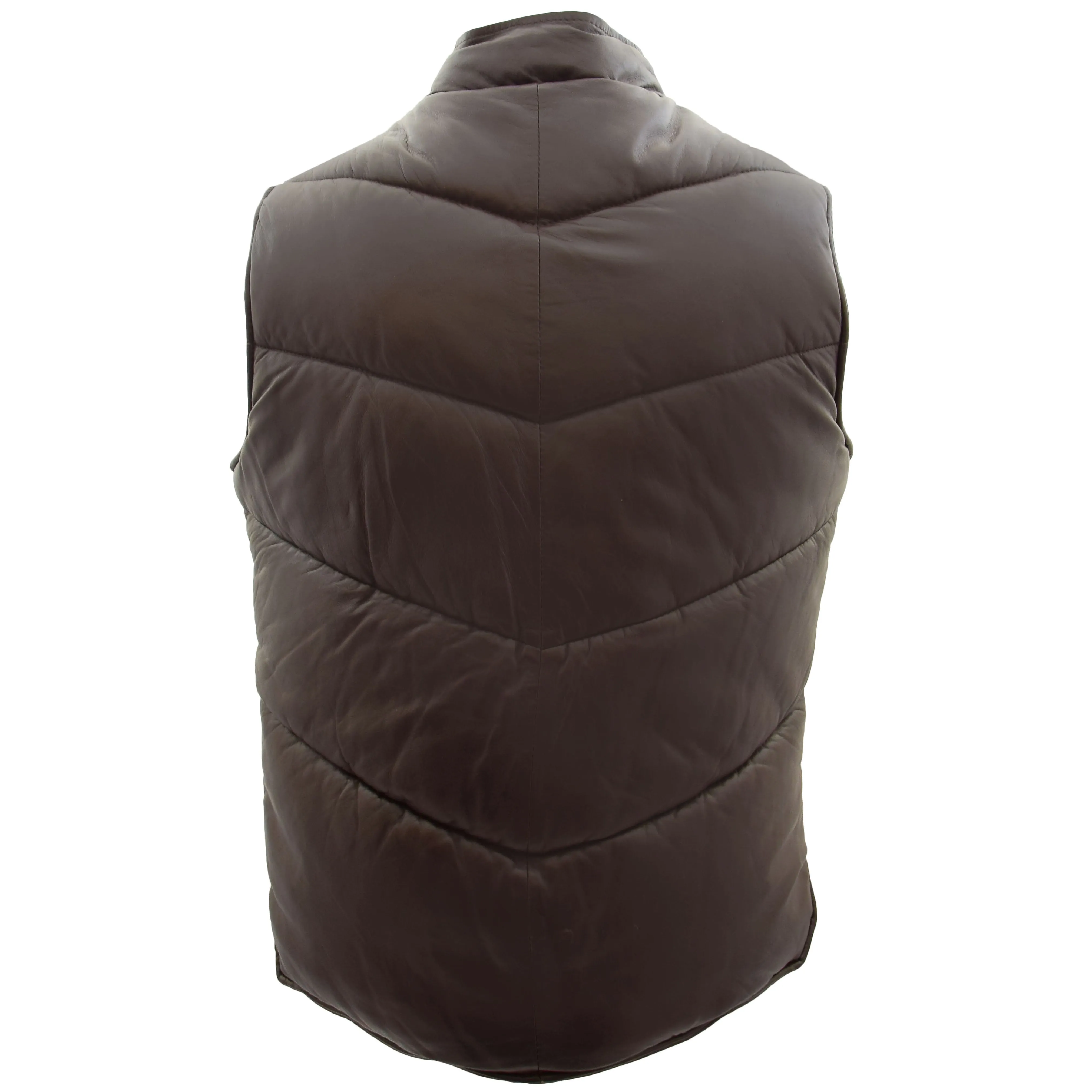 Mens Leather Puffer Waistcoat Body Warmer Leon Brown