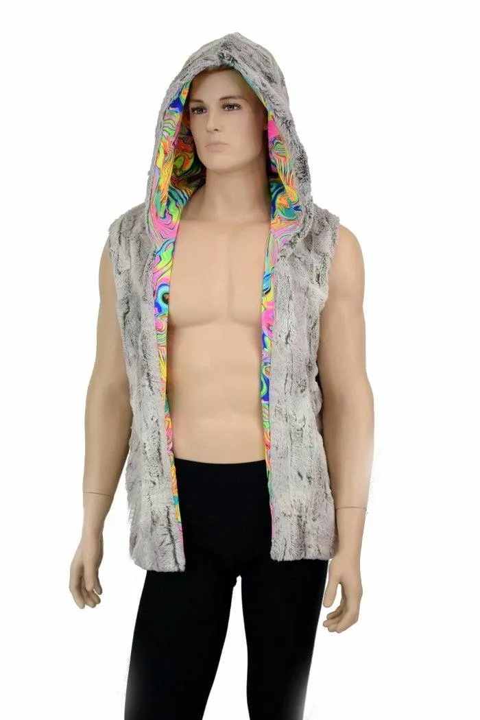 Mens Minky Faux Fur Hooded Vest