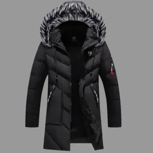 Men's Thick Fleece Winter Jacket Fashion Fur Hooded Warm Cooton Parka