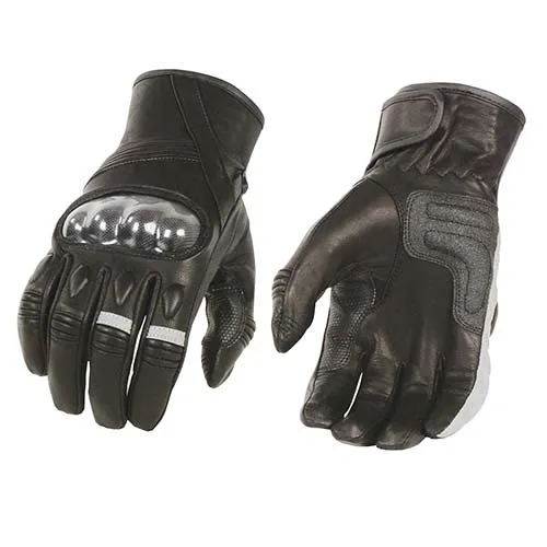 Milwaukee Leather MG7540 Men's Black Leather Protective Knuckle Racer