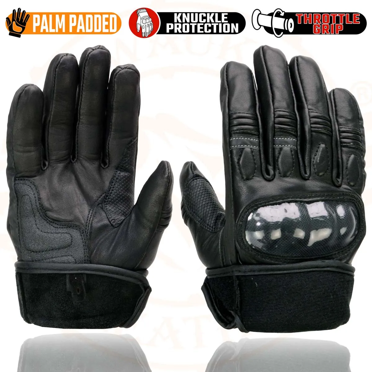 Milwaukee Leather MG7540 Men's Black Leather Protective Knuckle Racer