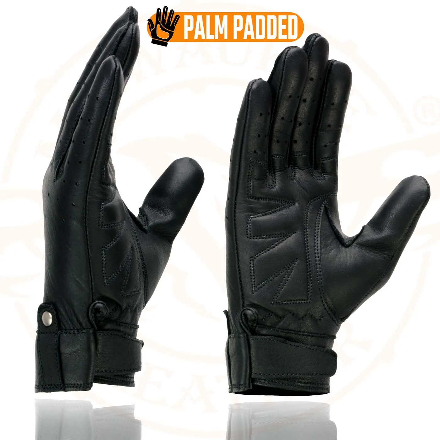 Milwaukee Leather MG7710 Women's Black Perforated Leather Gel Palm Lightweight Motorcycle Hand Gloves W/ Wrist Loops