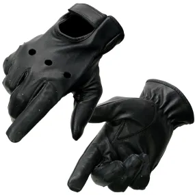 Milwaukee Leather SH247 Men's Black Perforated Leather Full Finger Motorcycle Hand Gloves W/ Breathable ‘Open Knuckle’