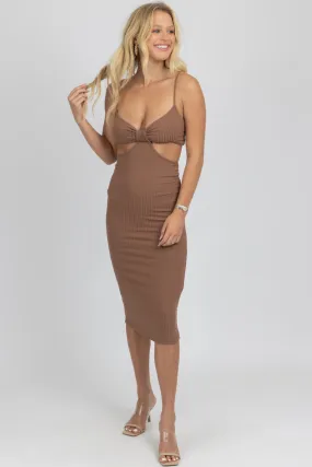 MOCHA CUTOUT RIBBED MIDI DRESS