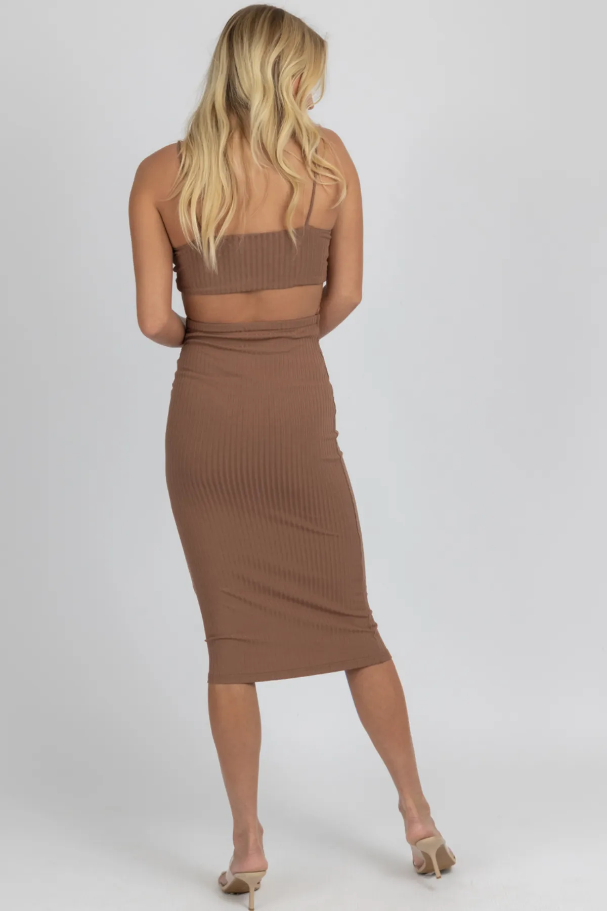 MOCHA CUTOUT RIBBED MIDI DRESS