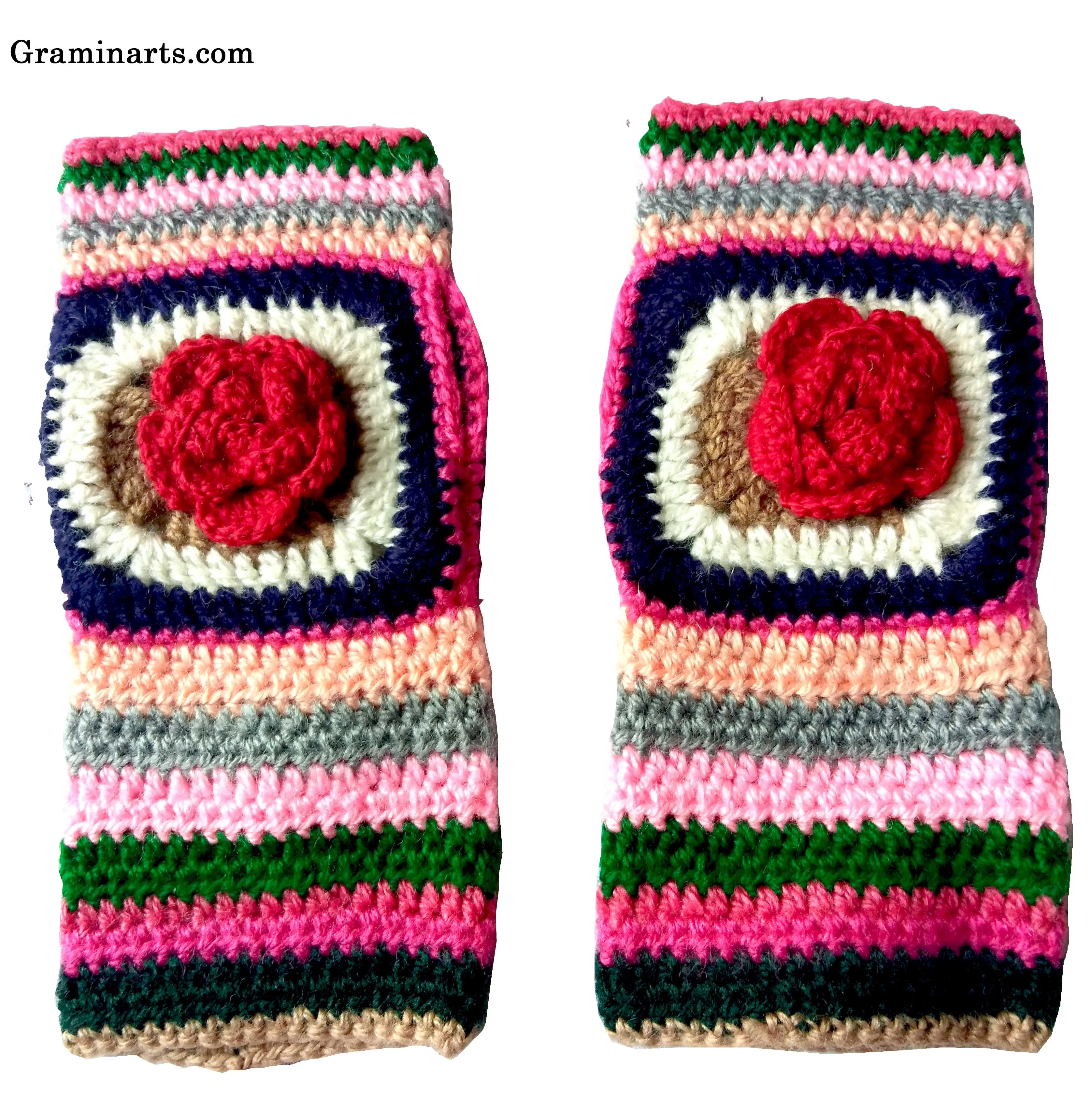 New Design 2020 Beautiful Colour Warm Handmade Fingerless Flower Fingerless Gloves