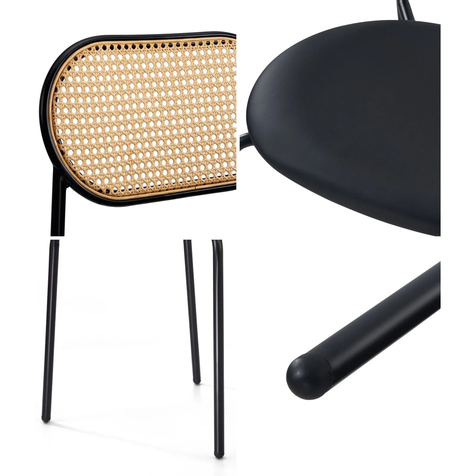 Oikiture 2PCS Dining Chair Accent Chairs Rattan Furniture PU Leather Black