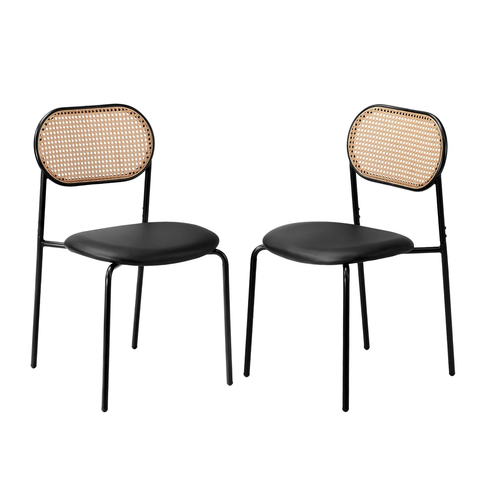 Oikiture 2PCS Dining Chair Accent Chairs Rattan Furniture PU Leather Black