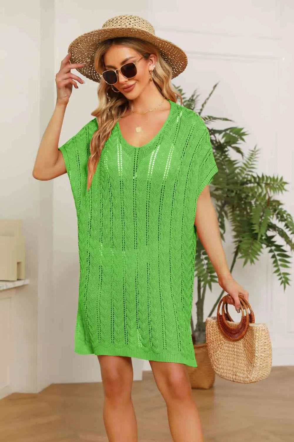 Openwork Side Slit Knit Dress