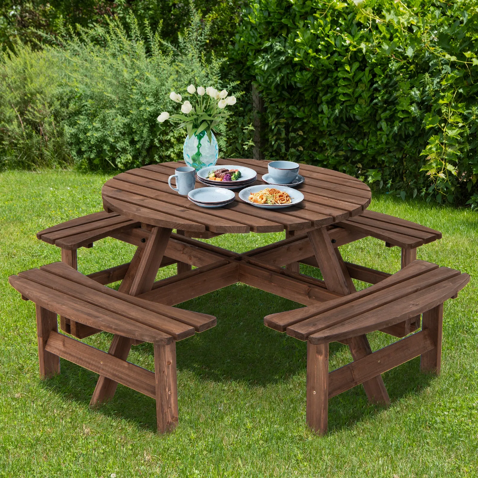 ORION 8-Seat Wood Patio Dining & Bench Set