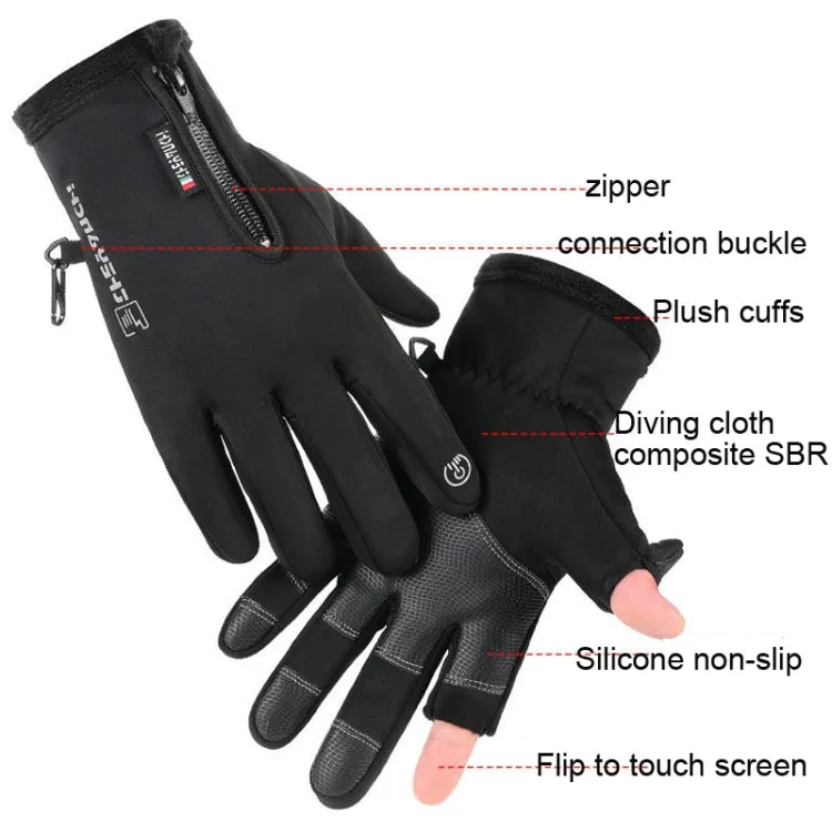 Outdoor Sports Riding Warm Gloves Touch Screen Fingerless Fishing Gloves, Size: XXl(Black)