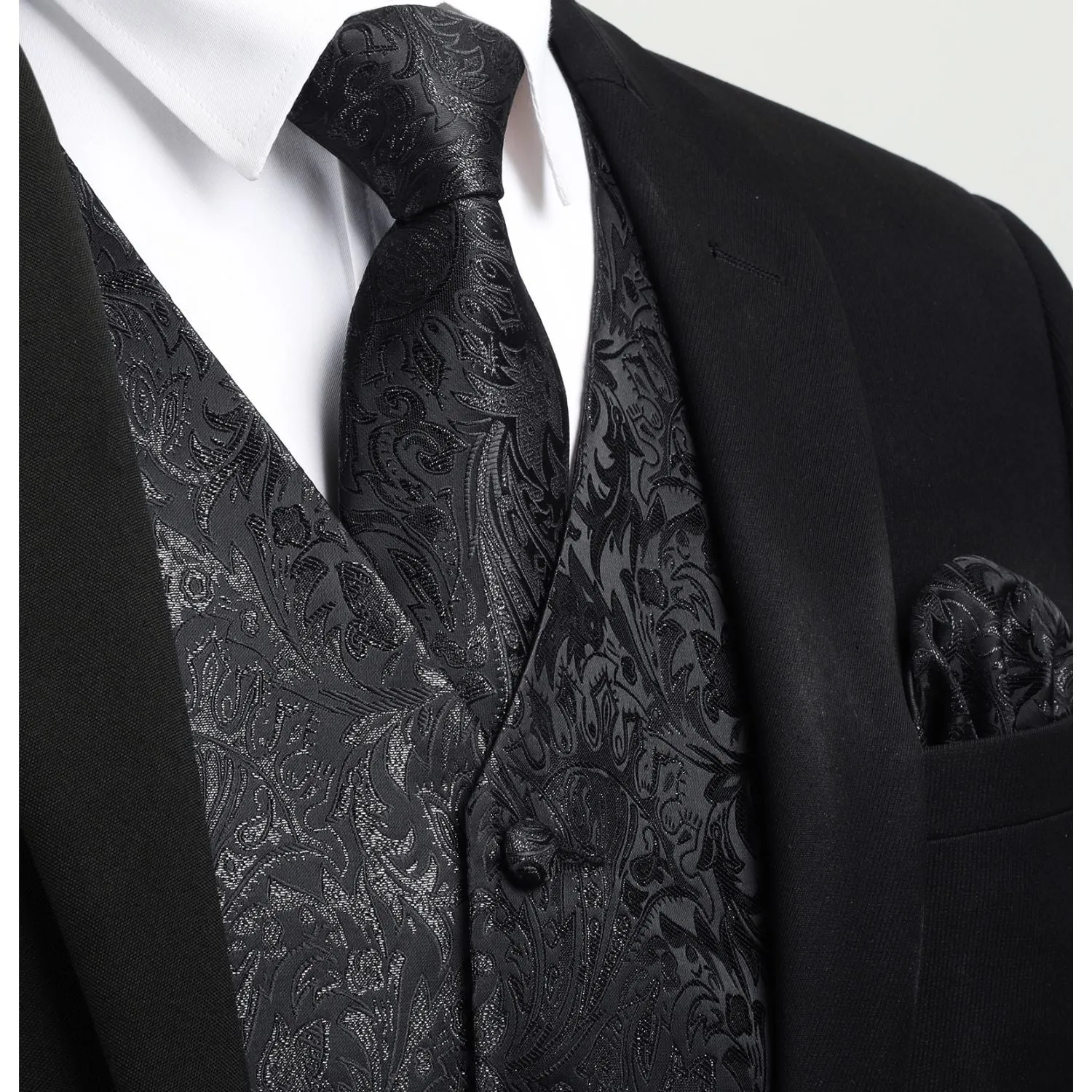 Paisley Floral 4pc Suit Vest Set - A-BLACK1