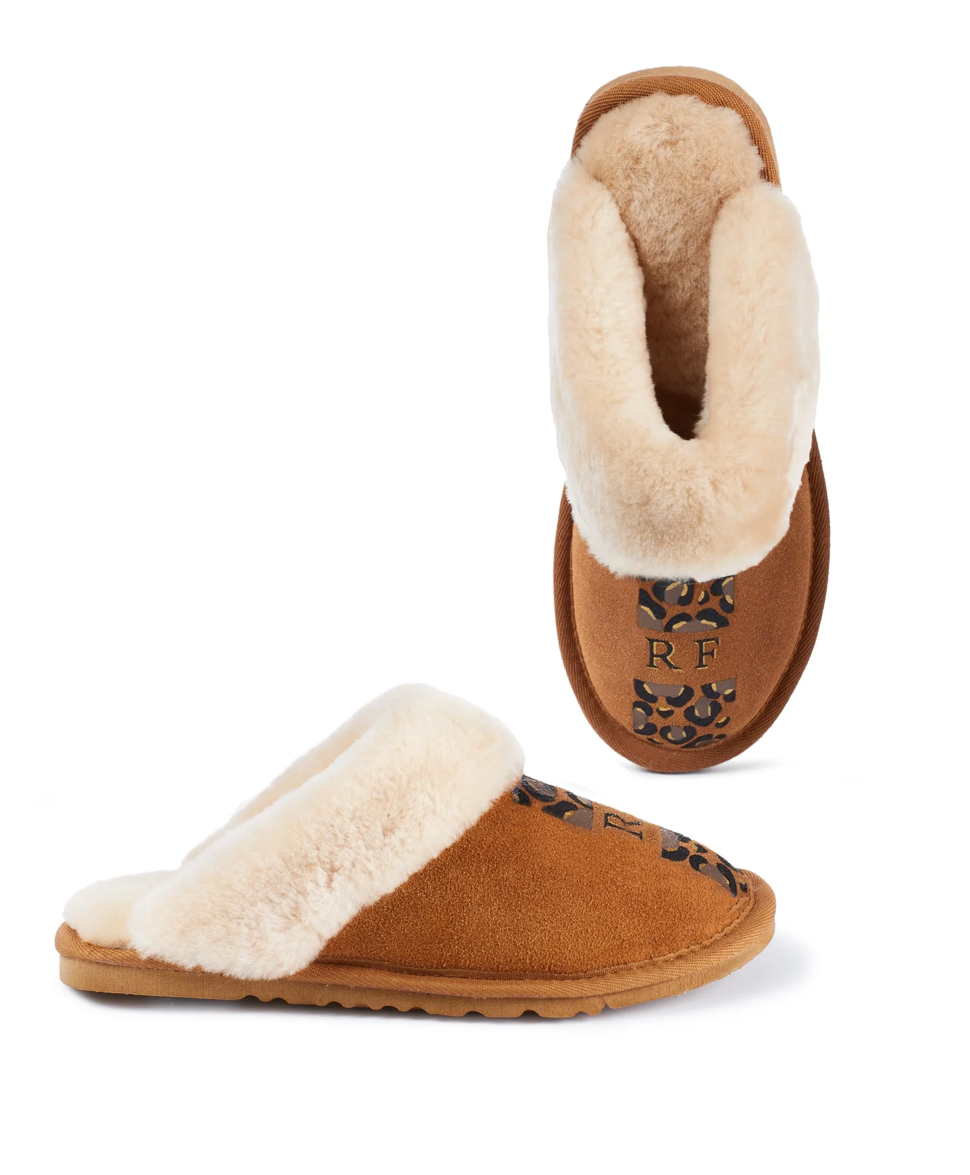 Personalised Womens Leopard Slip On Sheepskin Slippers