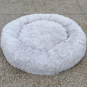 Pet Calming Bed Round Faux Fur Plush Dog Cat Mattress