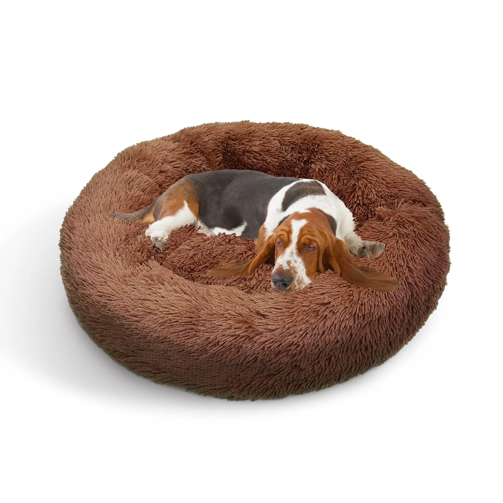 Pet Dog Bedding Warm Plush Round Comfortable Dog Nest Light Coffee Large 90cm