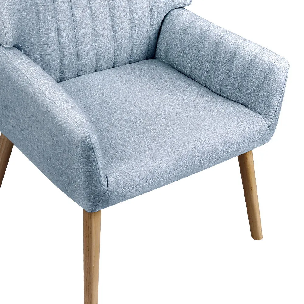 Plush Blue Grey Fabric Armchair with Rubber Wood Legs Artiss