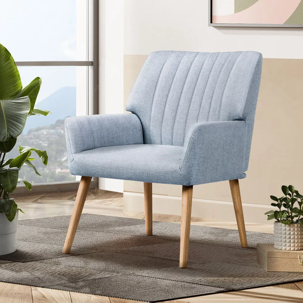 Plush Blue Grey Fabric Armchair with Rubber Wood Legs Artiss