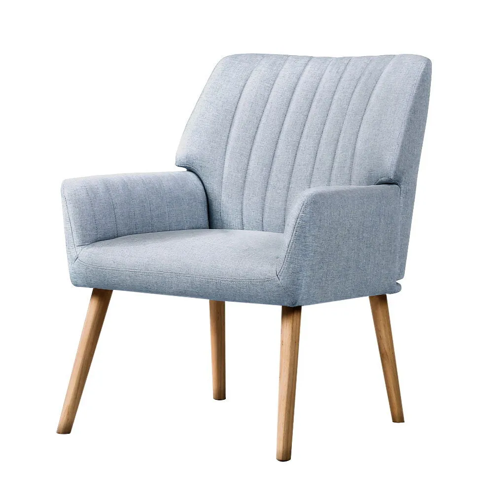 Plush Blue Grey Fabric Armchair with Rubber Wood Legs Artiss