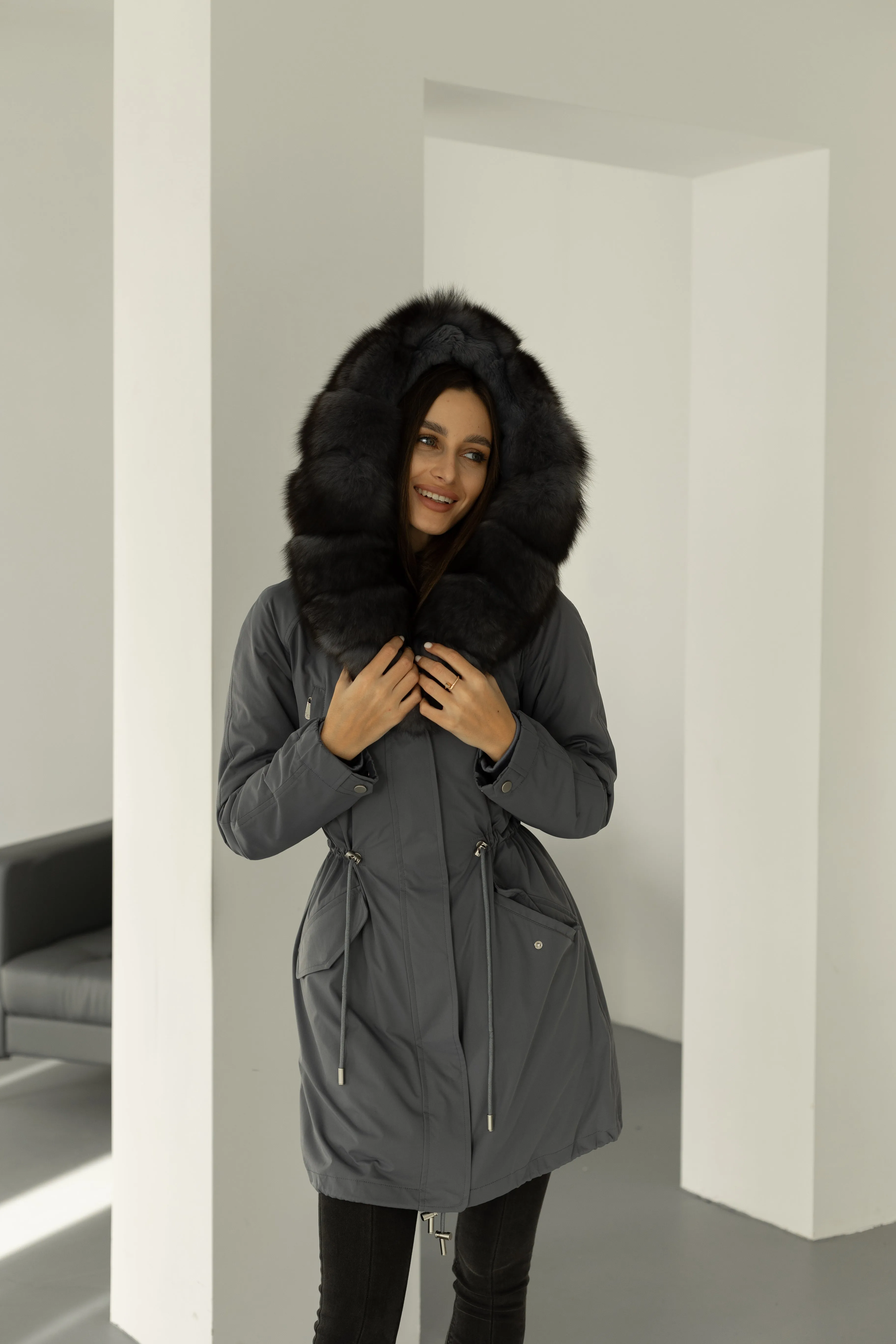 Polar Fox Fur Trim Rabbit Fur Insulated Parka