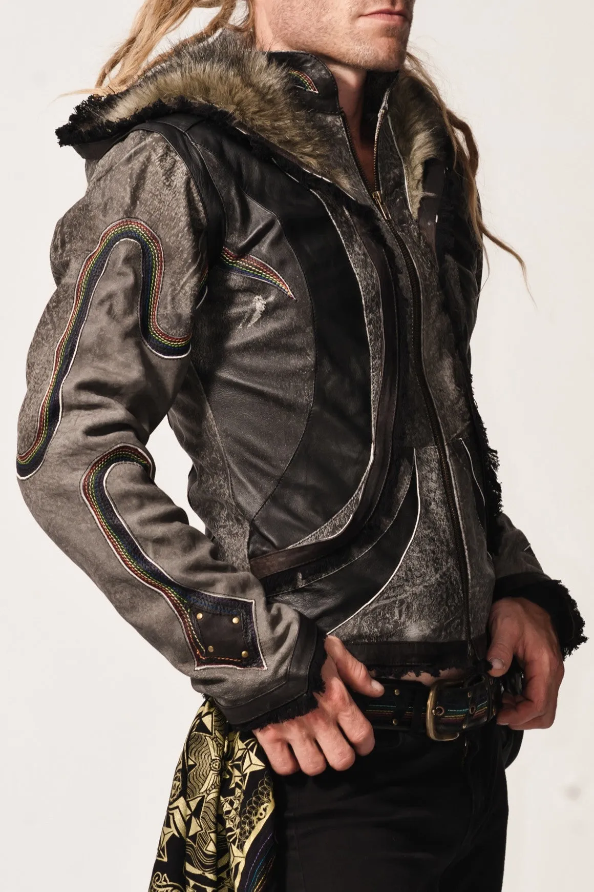 Rainbow Serpent Mens Cut Leather Jacket