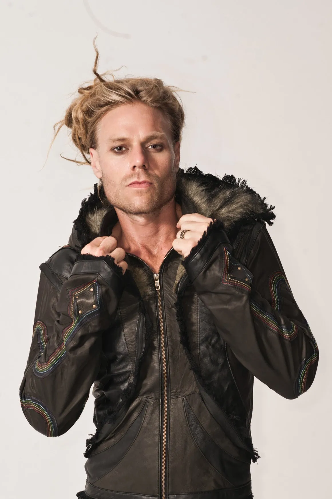 Rainbow Serpent Mens Cut Leather Jacket