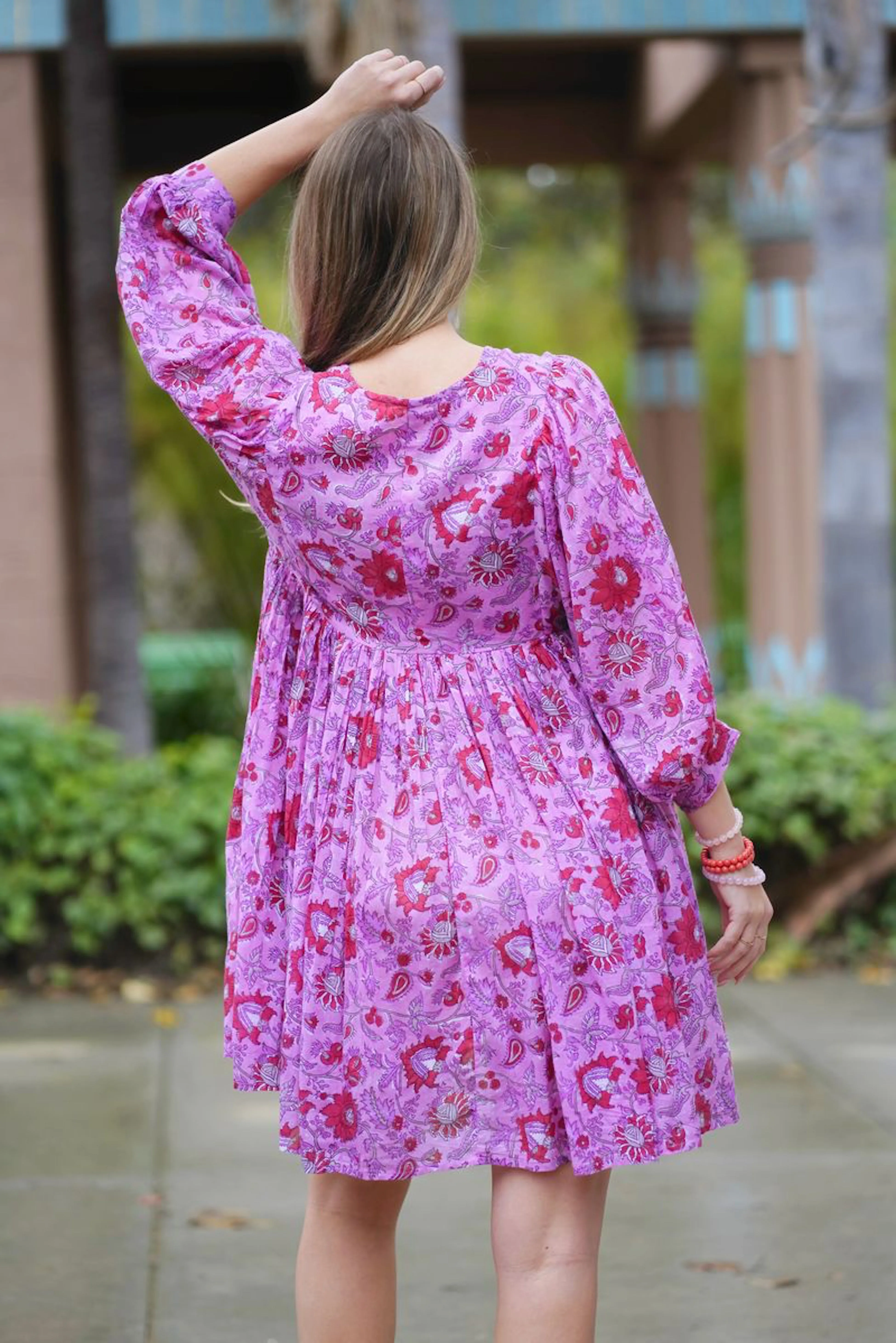 Raya Block Printed Mini Dress- Pink Multi