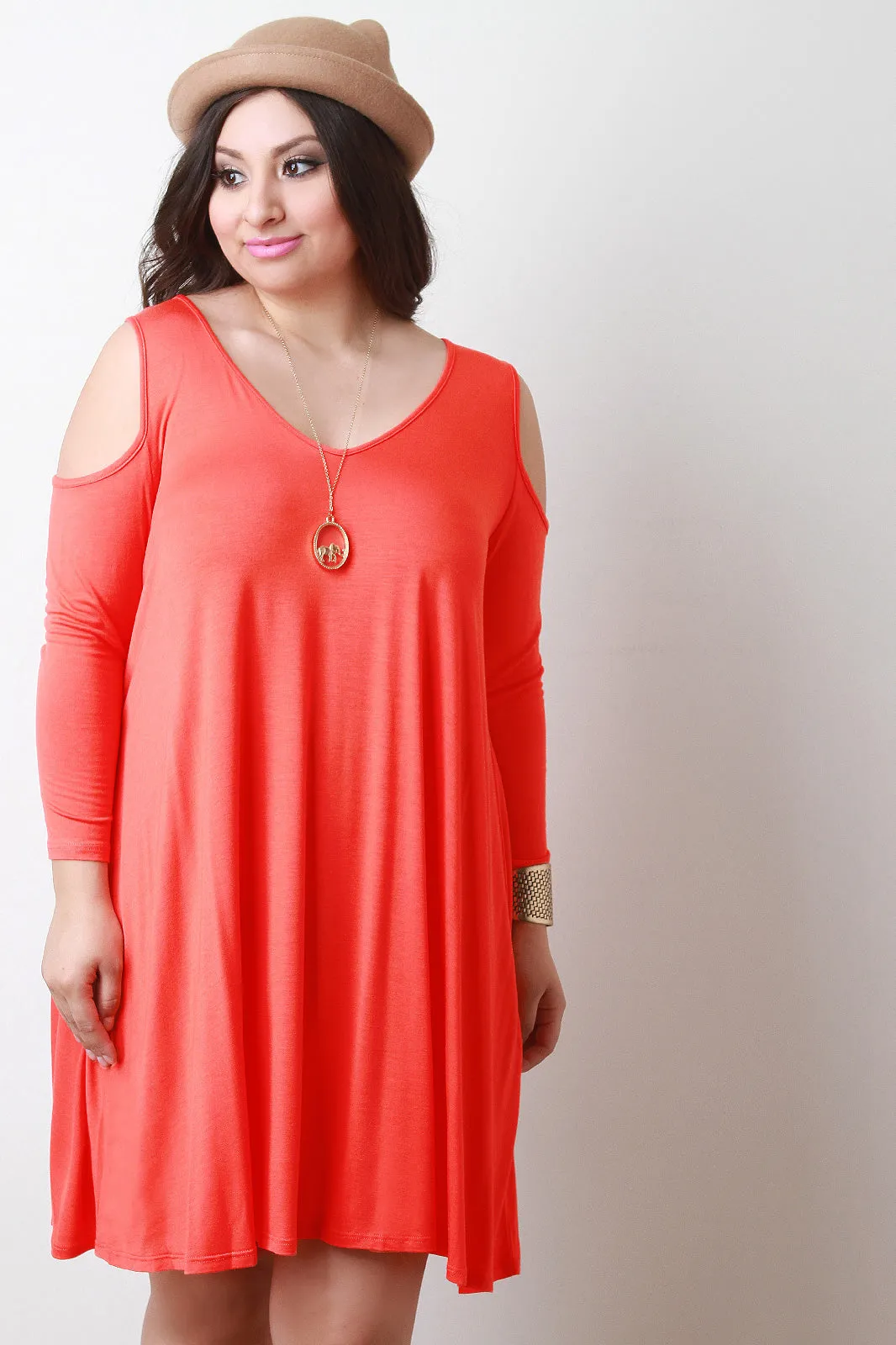 Relaxed Jersey Knit Cold Shoulder Dress