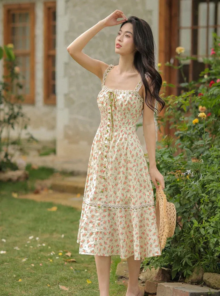 Retro Fairycore Floral Slip Dress