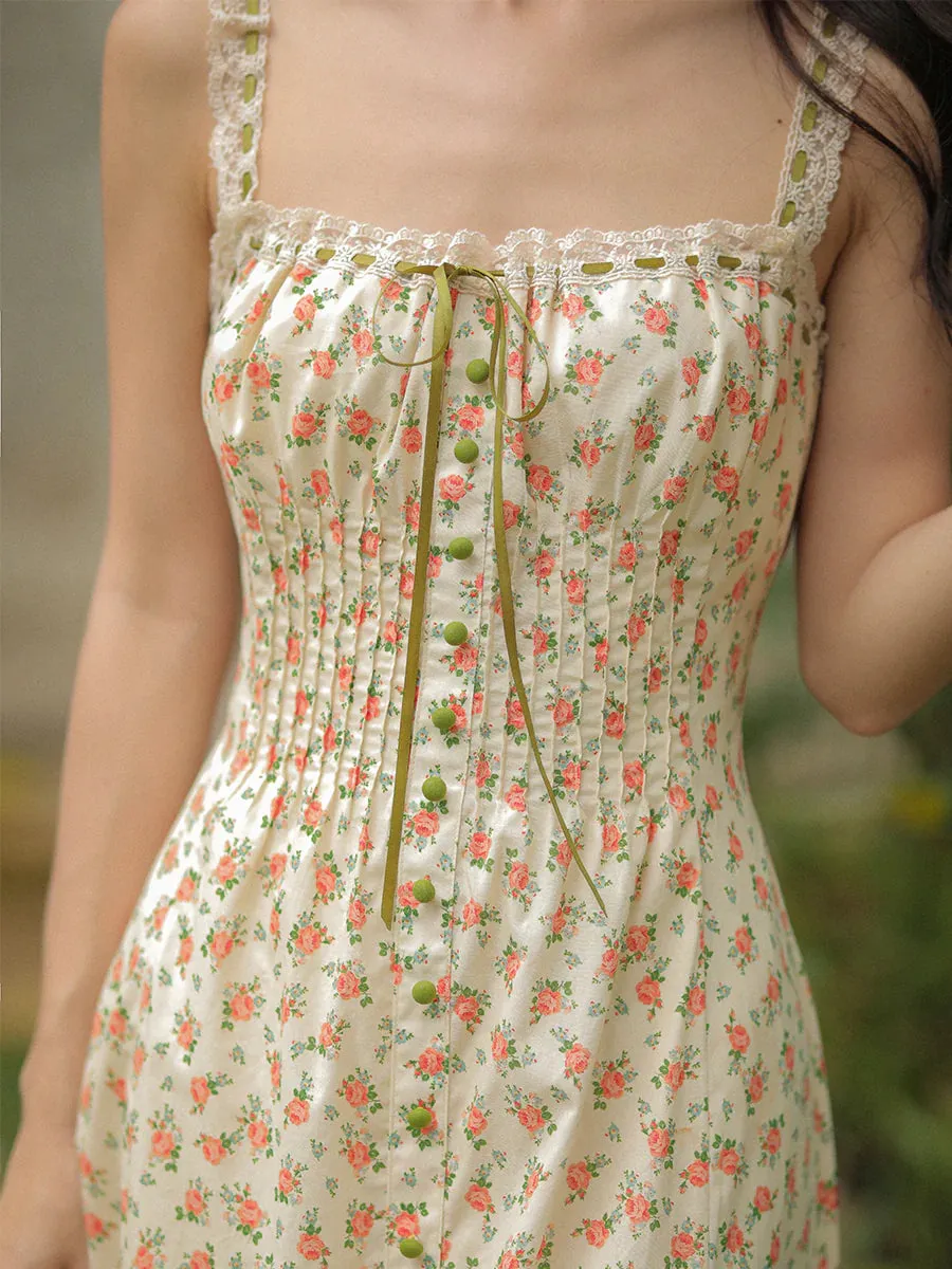 Retro Fairycore Floral Slip Dress