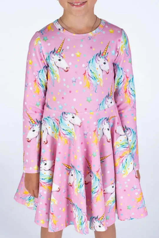 Rock Your Baby - Dotty Unicorn Waisted Dress