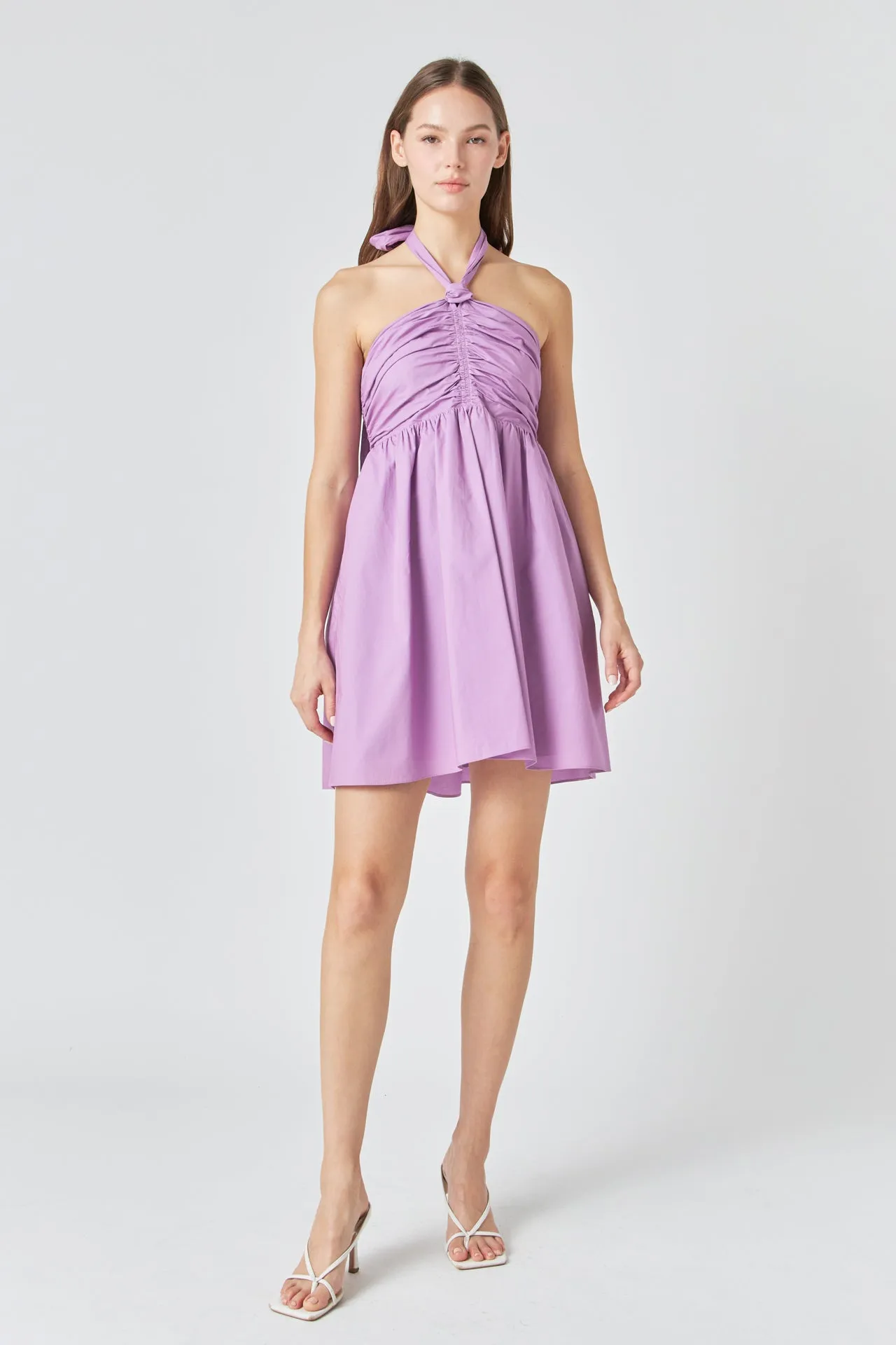 Ruched Halter Neck Flounce Dress