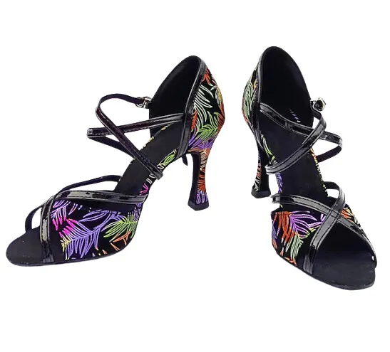 Salsa Dance Shoes Flower Print Comfortable Salsa Bachata Shoes