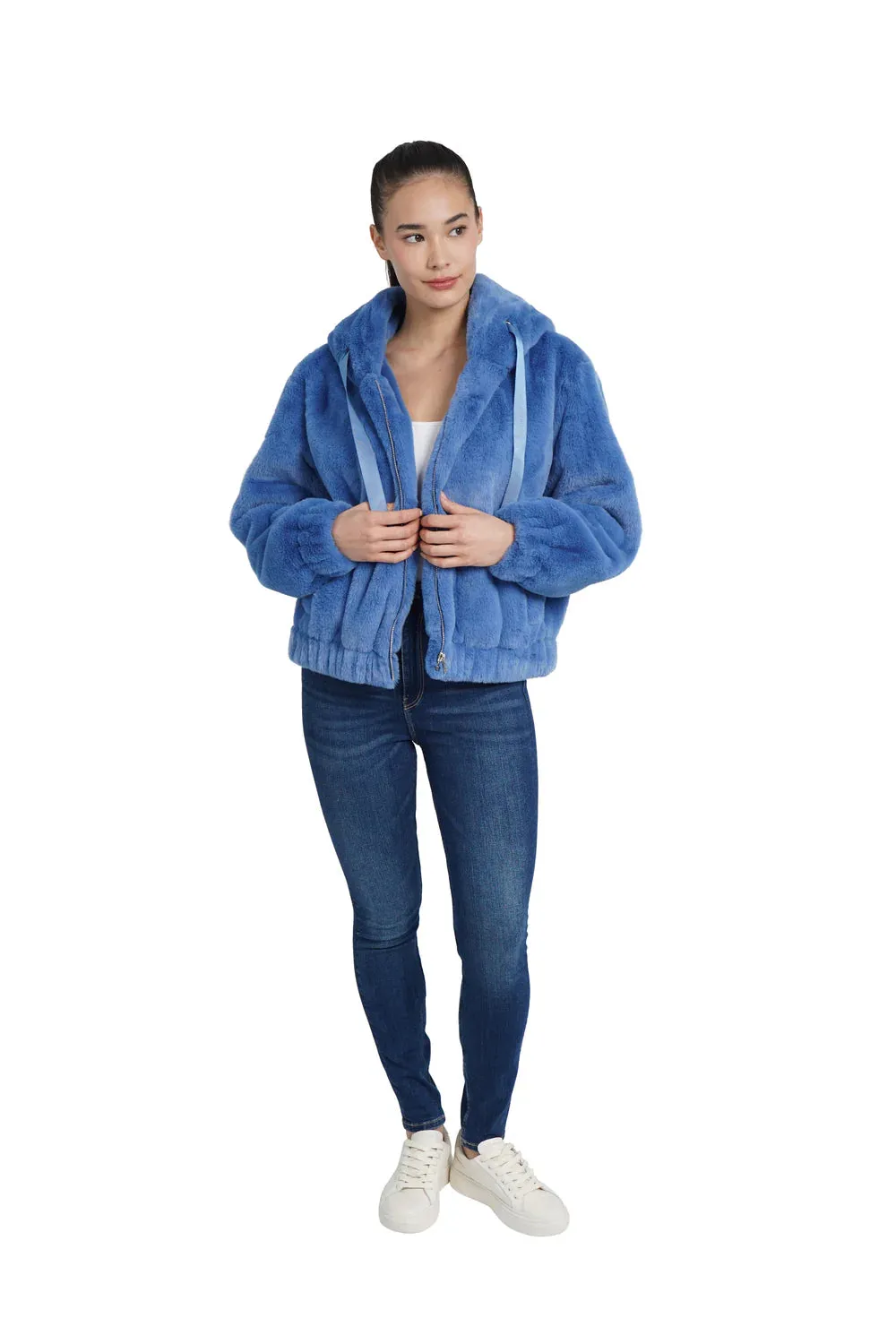 Sean Faux Fur Hooded Jacket - Blue