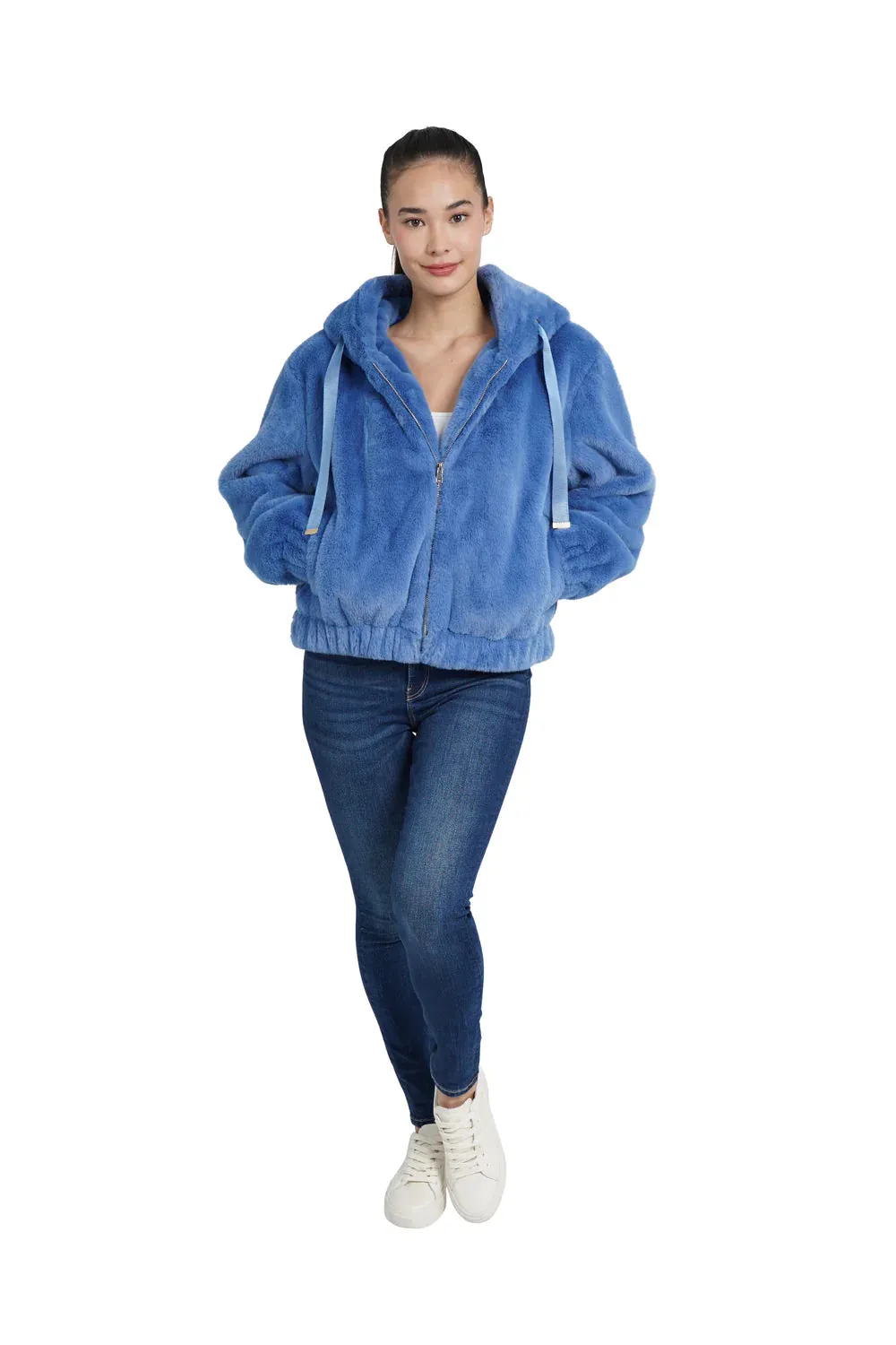 Sean Faux Fur Hooded Jacket - Blue