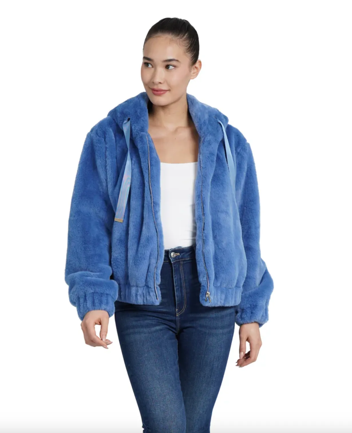 Sean Faux Fur Hooded Jacket - Blue