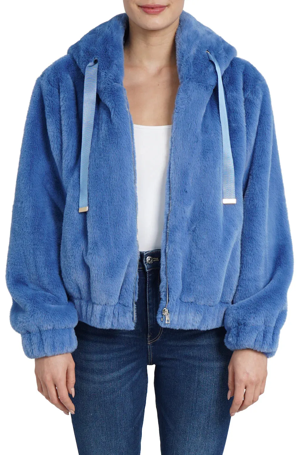 Sean Faux Fur Hooded Jacket - Blue