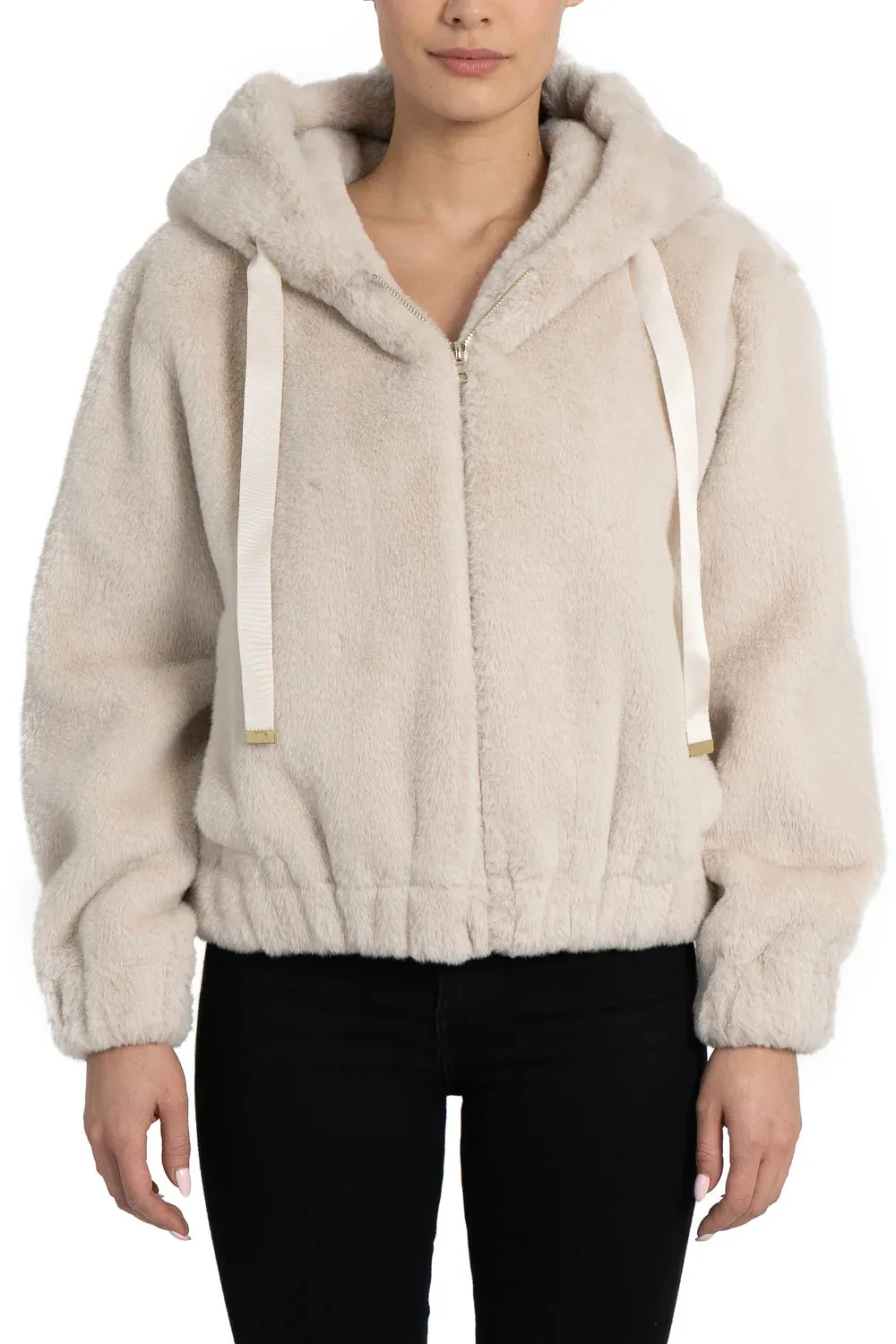 Sean Faux Fur Hooded Jacket - Ivory