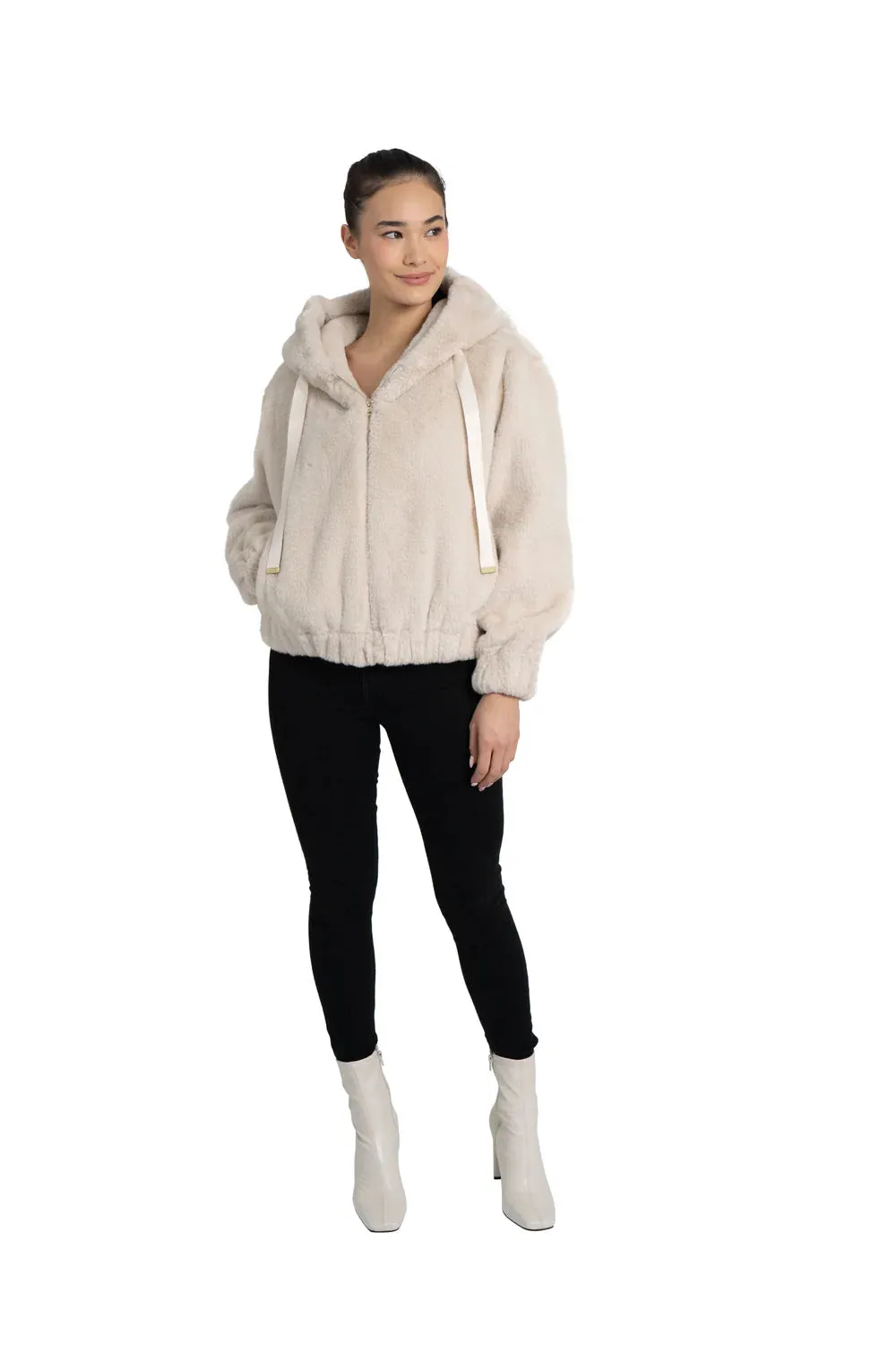 Sean Faux Fur Hooded Jacket - Ivory