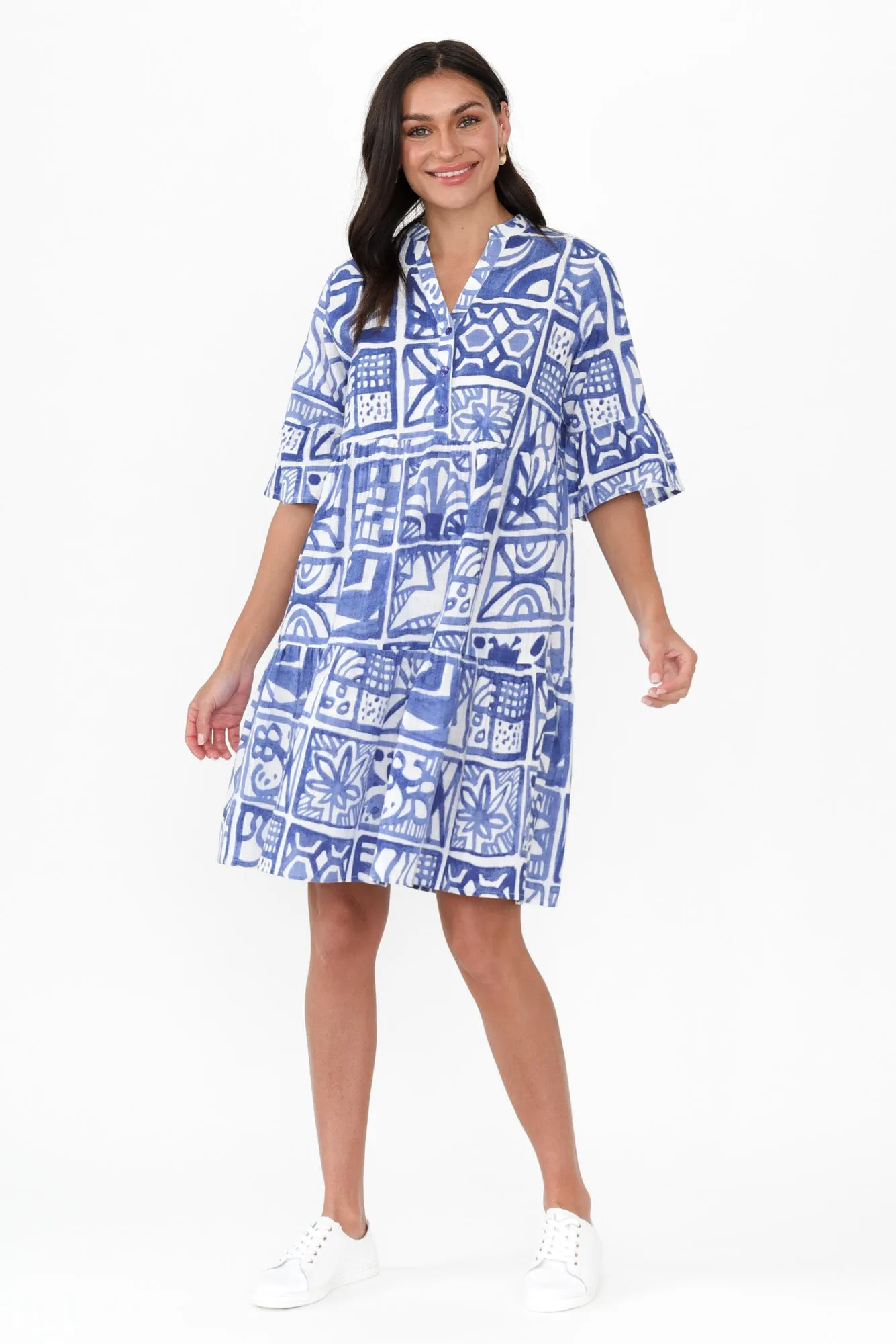 Senna Blue Mosaic Cotton Dress